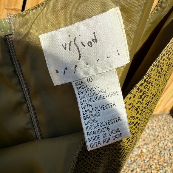 Vintage 90s Vision Apparel Green Snake Print Pleather Sleeveless Sheath Dress - Picture 11 of 11